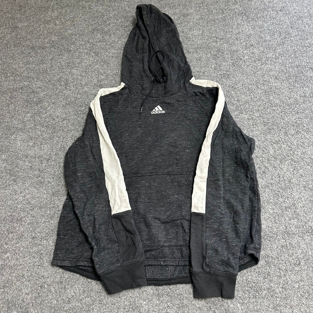 Adidas Hoodie Womens Size Large Gray White Stripe Long Sleeve Athletic Pullover